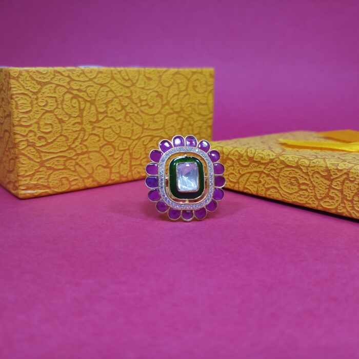 Traditional Kundan Stone Ring in Sterling Silver