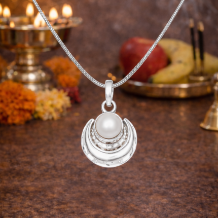 Moon & Pearl Silver Pendant – Timeless Grace