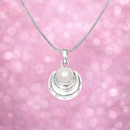Moon & Pearl Silver Pendant – Timeless Grace
