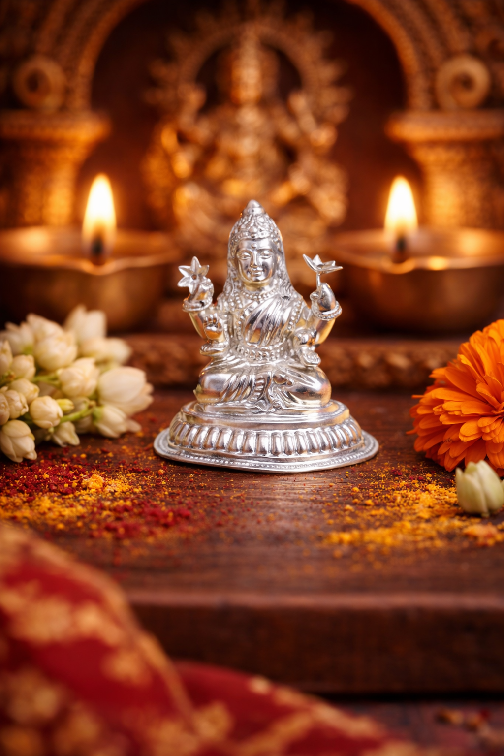 ChatGPT Image Feb 25, 2026, 06_35_01 PM Elegant Silver Laxmi Murti – Pure Silver Idol of Goddess Laxmi