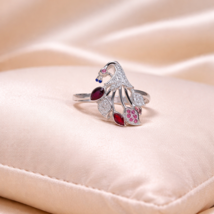 Exquisite Peacock Charm Ring in Silver 925