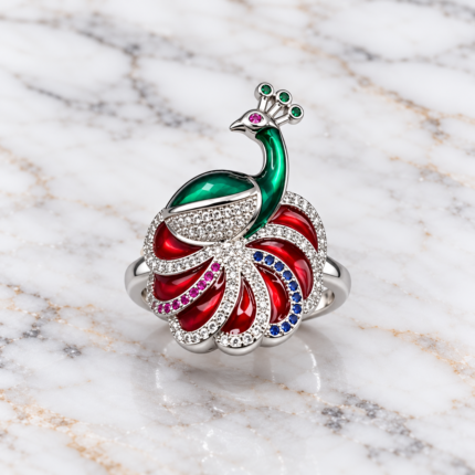 Ladies' Silver 925 Peacock Feather Ring