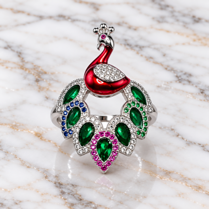 Elegant Peacock Design Sterling Silver Ring