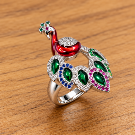 Elegant Peacock Design Sterling Silver Ring