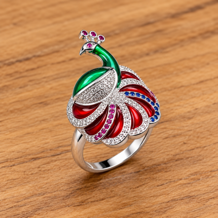 Ladies' Silver 925 Peacock Feather Ring