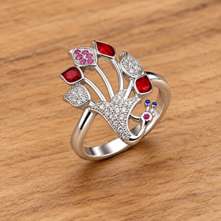 Exquisite Peacock Charm Ring in Silver 925