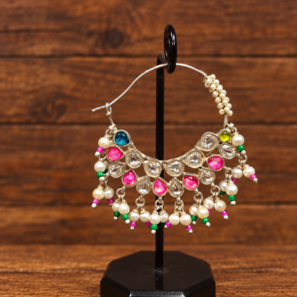 925 Silver Kundan Nath – Traditional Bridal Nose Ring with Elegant Kundan Stones