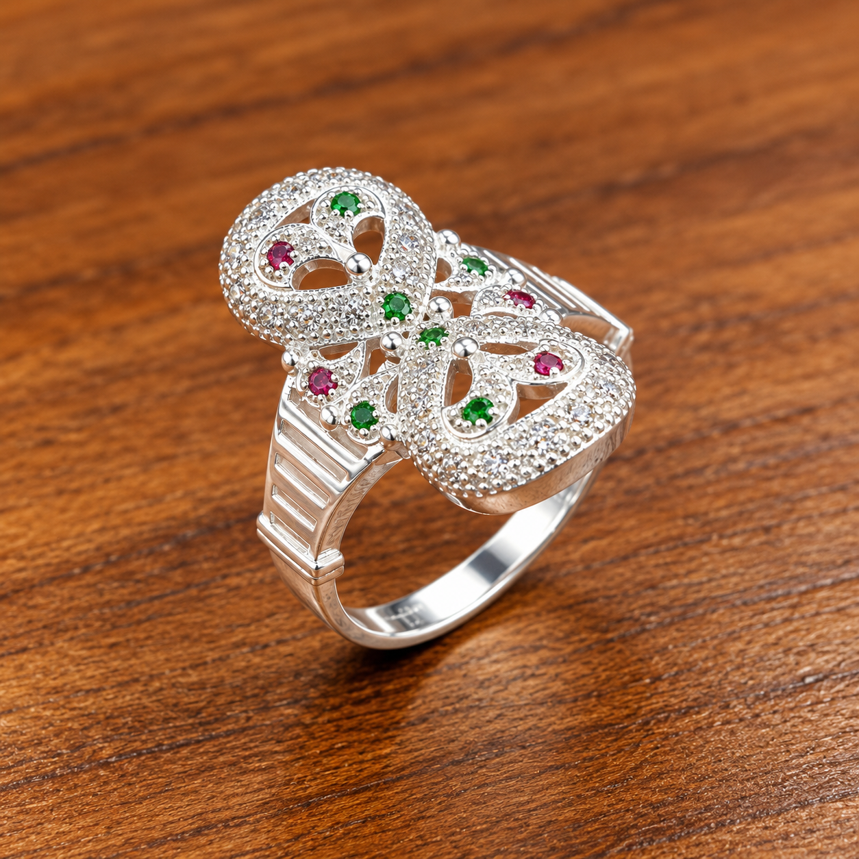 Ornate Silver Butterfly Gemstone Ring Pure Silver Women's Ring – Modern Elegance