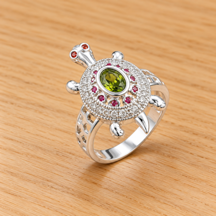Graceful Tortoise Design Pure Silver Ring