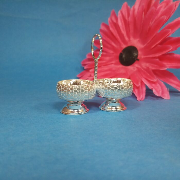 Sacred Silver Rice & Kumkum Case for Pooja Essentials