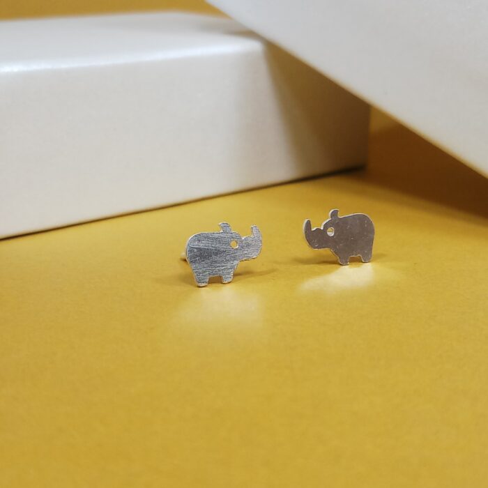 925 Sterling Silver Rhino Stud Earrings - Unique Wildlife-Inspired Jewelry