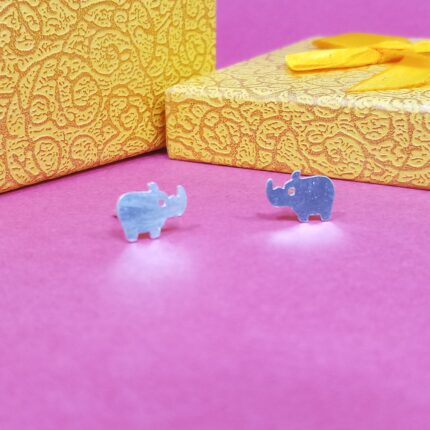 925 Sterling Silver Rhino Stud Earrings - Unique Wildlife-Inspired Jewelry