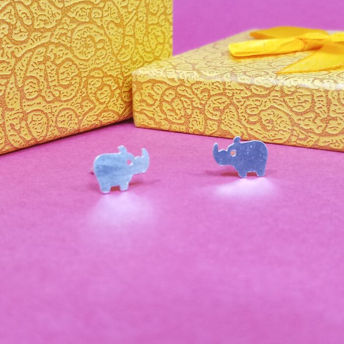 925 Sterling Silver Rhino Stud Earrings - Unique Wildlife-Inspired Jewelry