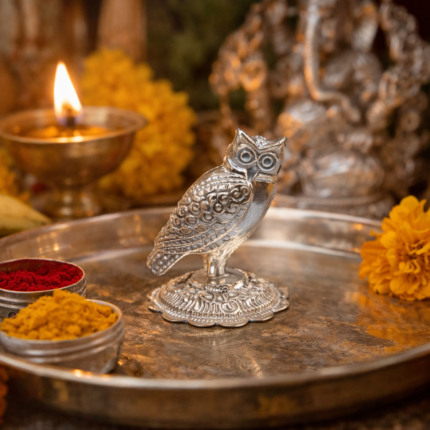 Beautifully Crafted Silver Owl for Pooja and Vastu
