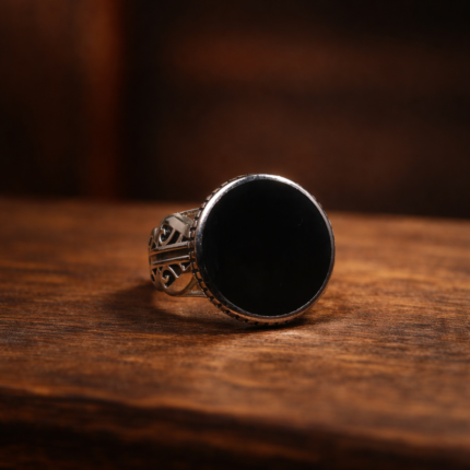 Rajshyam: Regal Black Stone Men's Ring with Turkish Flair