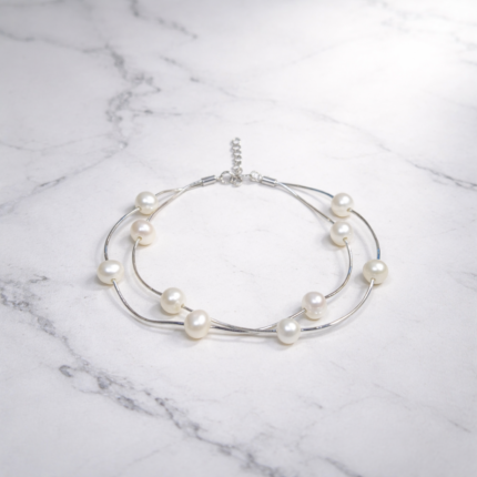Sleek & Stylish Women’s Sterling Silver Two Layer Pearl Bracelet – Perfect Gift for Her