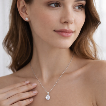 925 Silver Lakshmi Pendant Set with Matching Earrings