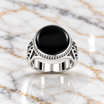 Rajshyam: Regal Black Stone Men's Ring with Turkish Flair