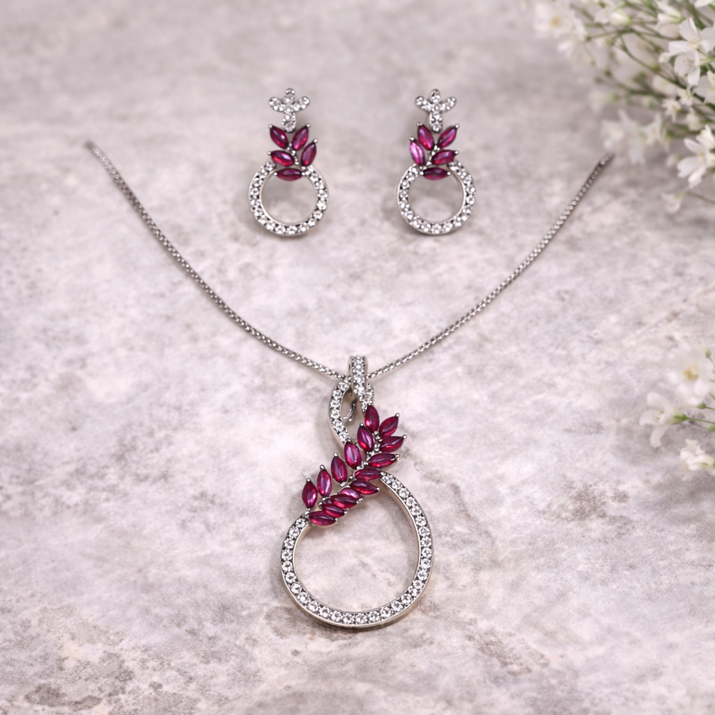 Elegant ruby and silver jewelry set 925 Silver Ananya Pendant Set – Graceful and Versatile