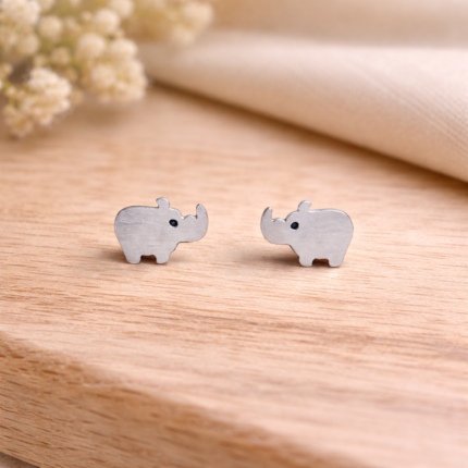 925 Sterling Silver Rhino Stud Earrings - Unique Wildlife-Inspired Jewelry