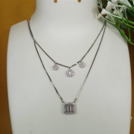 Two Layer Silver Chain Solitaire Pendant – Elegant & Timeless