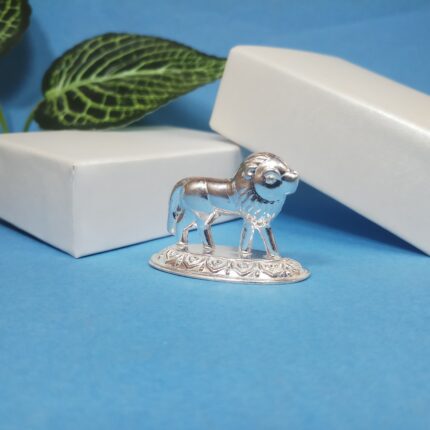 Silver Lion for Pooja – Symbol of Power & Courage