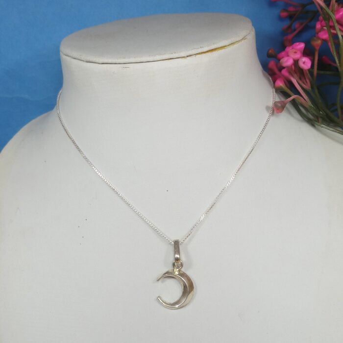 Handmade Silver Half Moon Pendant – Celestial Elegance