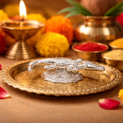 Silver Crocodile for Pooja – Symbol of Strength & Protection