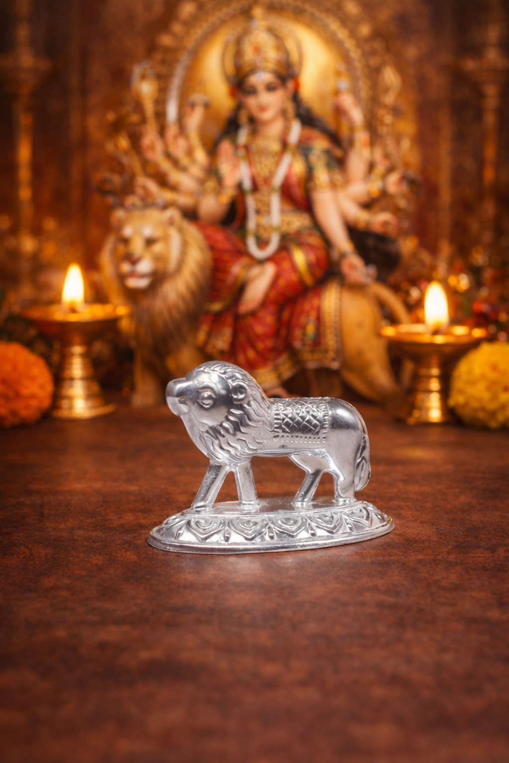 ChatGPT Image Mar 6, 2026, 07_04_21 PM Pure Silver Lion Idol for Pooja & Strength