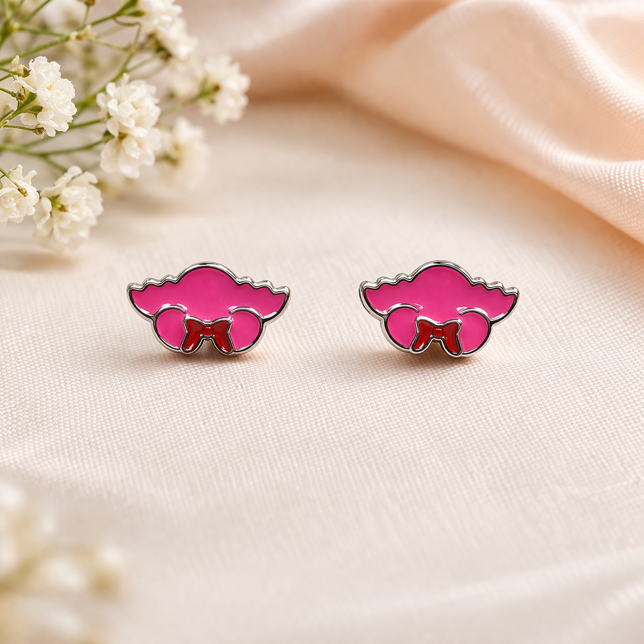 Elegant pink enamel earrings on satin Shuddh Chandi 925 Baliyan – Sundarta Ki Parakh