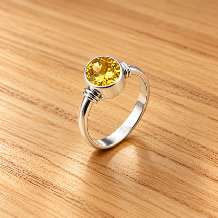 925 Silver Ring with Yellow Stone – Radiant & Elegant