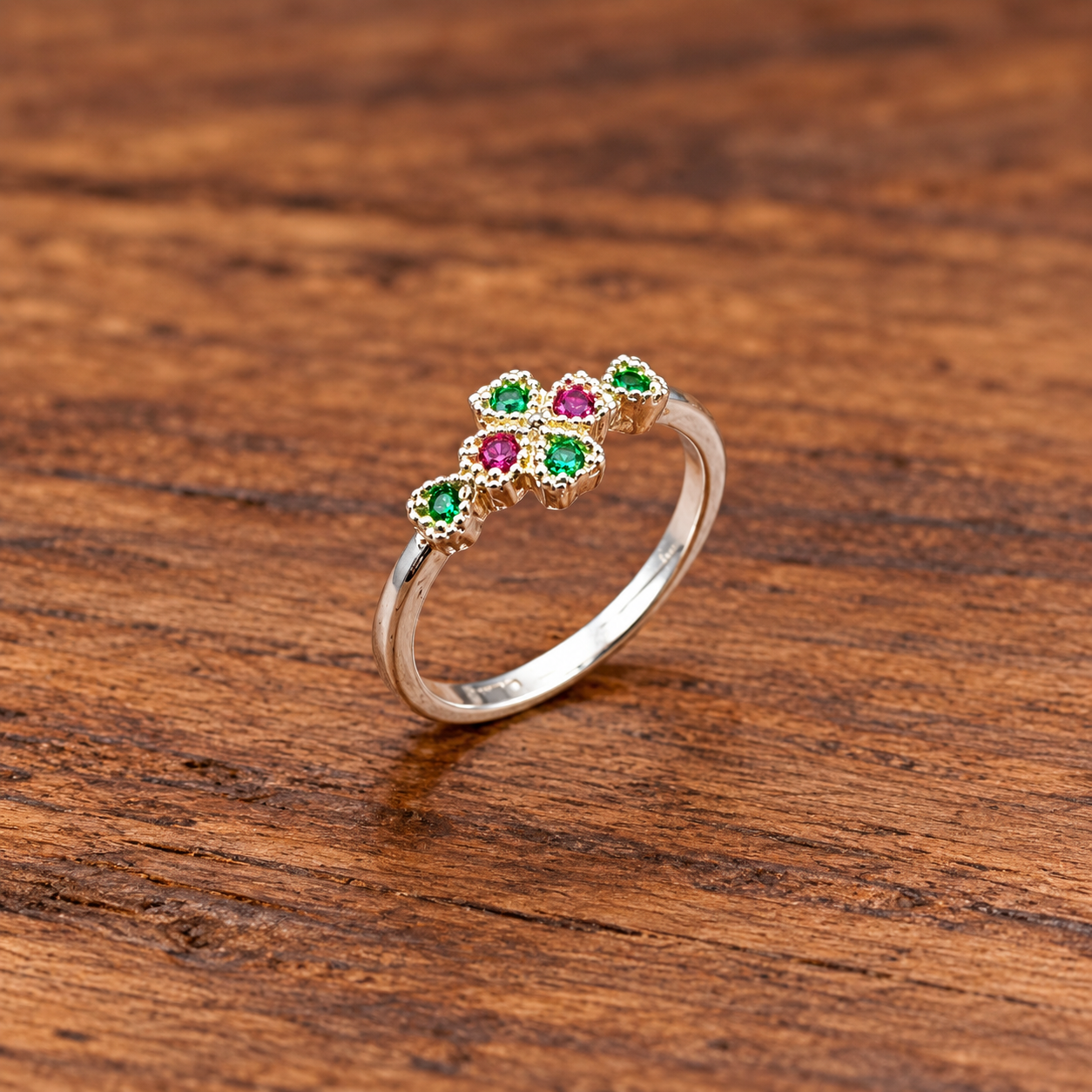 Floral Gemstone Silver Ring on Wood Pure Silver kids Ring – A Delicate Symbol of Elegance