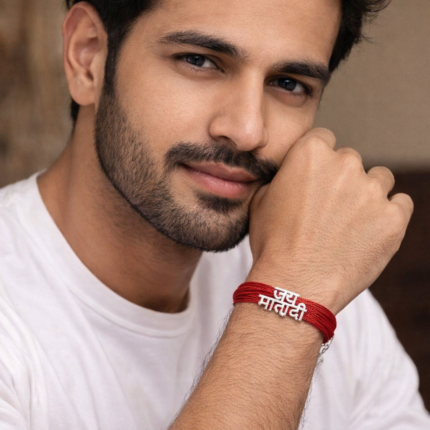 925 Sterling Silver Men's Dhaga Moli Jai Mata Di Logo Bracelet