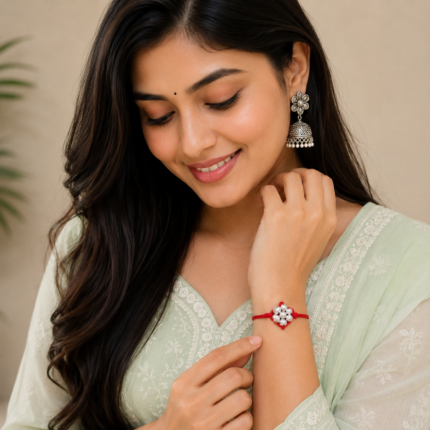 Divine Bond Silver Flower Rakhi – Crafted in Pure Silver