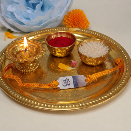 925 Silver "Om" Rakhi with Pink Accent and Saffron Thread