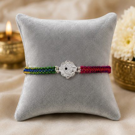 Pure Silver Kalash Rakhi with Multicolor Braided Thread