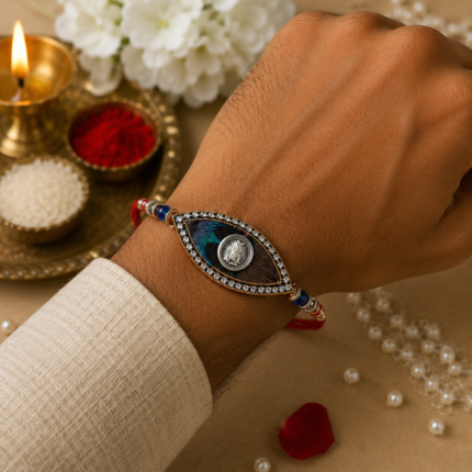Krishna with Morpankh Silver Rakhi – A Bond That Shines Forever