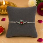 Pure Silver Ruby Stone Designer Rakhi