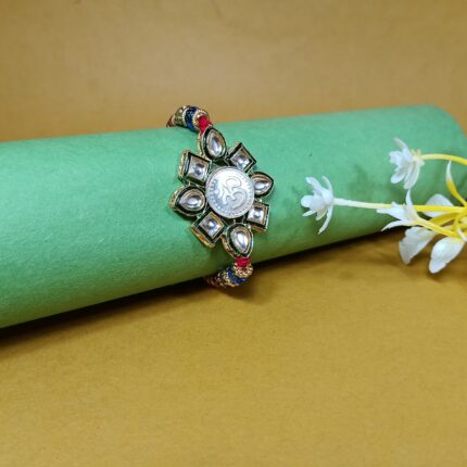 Elegant Pure Silver Om Rakhi With Kundan – Symbol of Bond & Blessings