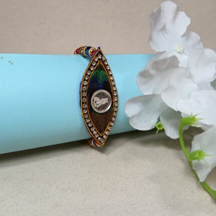 Krishna with Morpankh Silver Rakhi – A Bond That Shines Forever