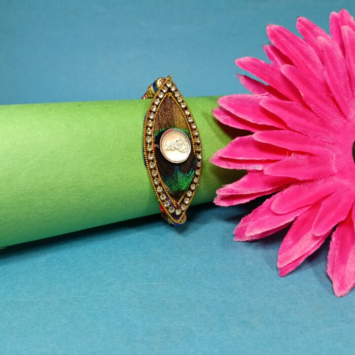 Krishna with Morpankh Silver Rakhi – A Bond That Shines Forever