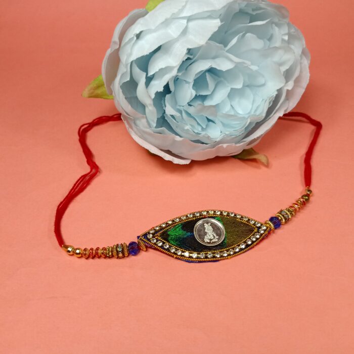 Krishna with Morpankh Silver Rakhi – A Bond That Shines Forever