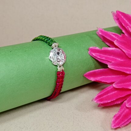 Pure Silver Kalash Rakhi with Multicolor Braided Thread