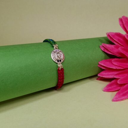 Pure Silver Flower Rakhi with Multicolor Dhaga – A Blooming Bond of Love