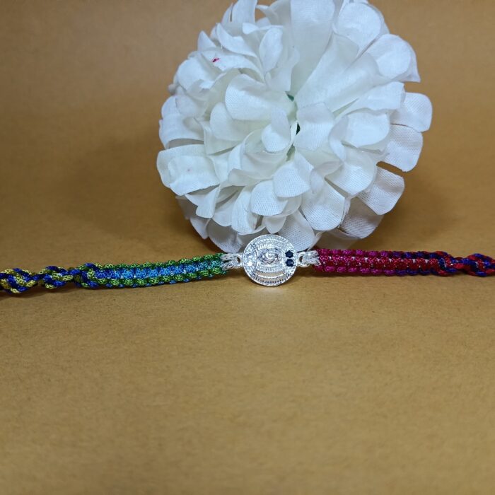 Pure Silver Flower Rakhi with Multicolor Dhaga – A Blooming Bond of Love