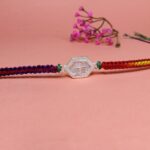 Pure Silver Hexagon Swastik Rakhi with Multicolor Dhaga – Strength, Style & Spirituality