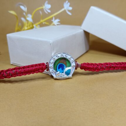 Auspicious Krishna Charm Silver Rakhi