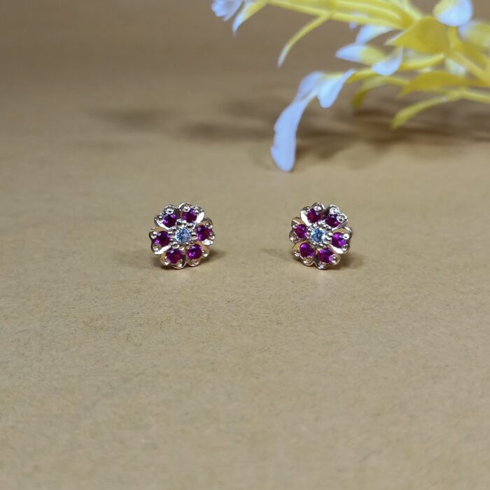Gold Plated Ruby Flower Stud Earrings