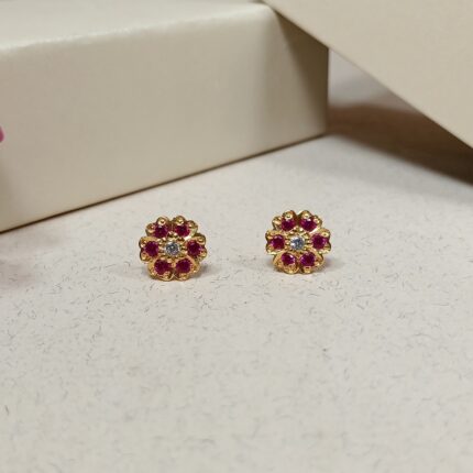 Gold Plated Ruby Flower Stud Earrings