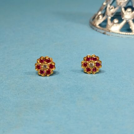 Gold Plated Ruby Flower Stud Earrings